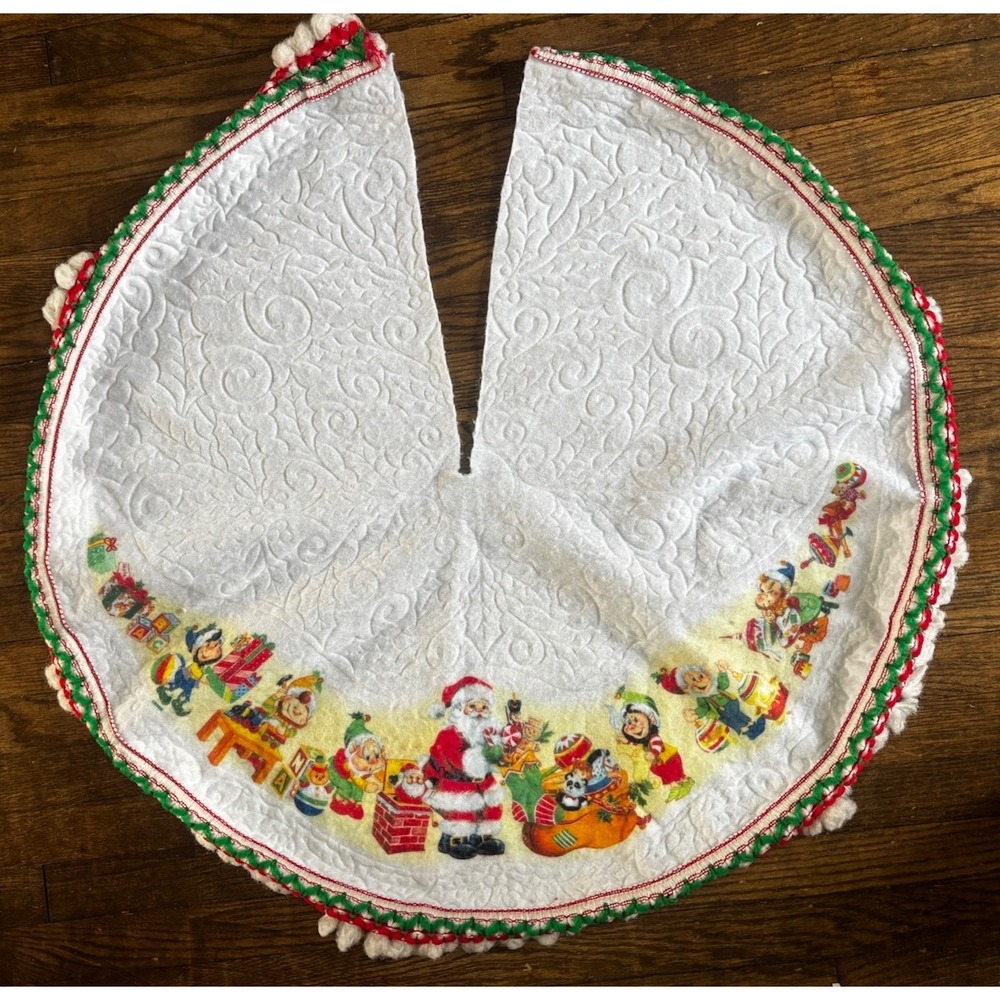 🎅Vintage‎ Rennoc Joyce Garofalo Christmas Tree Skirt Santa Elves 36" Felt